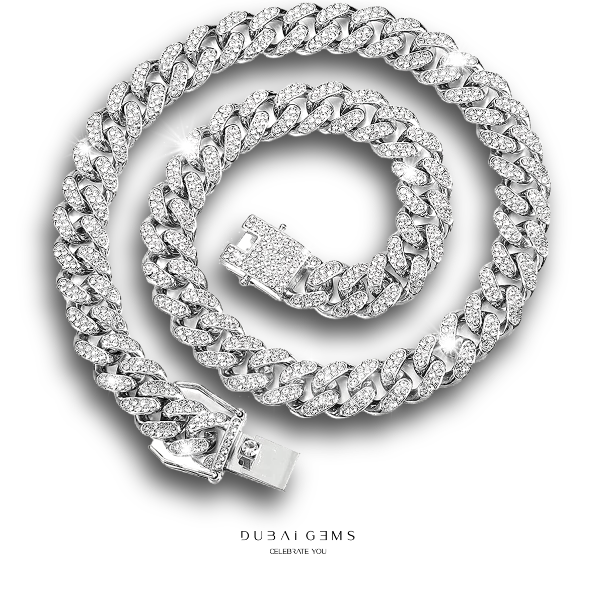 White Gold Finish Created Diamond Cuban Link Mens 12mm Link 22 Inch Ch