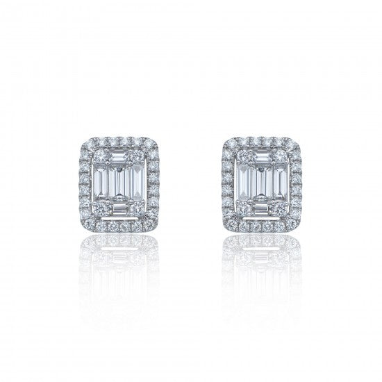 White gold finish Created diamond Retro Baguette earrings