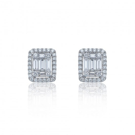 White gold finish Created diamond Retro Baguette earrings