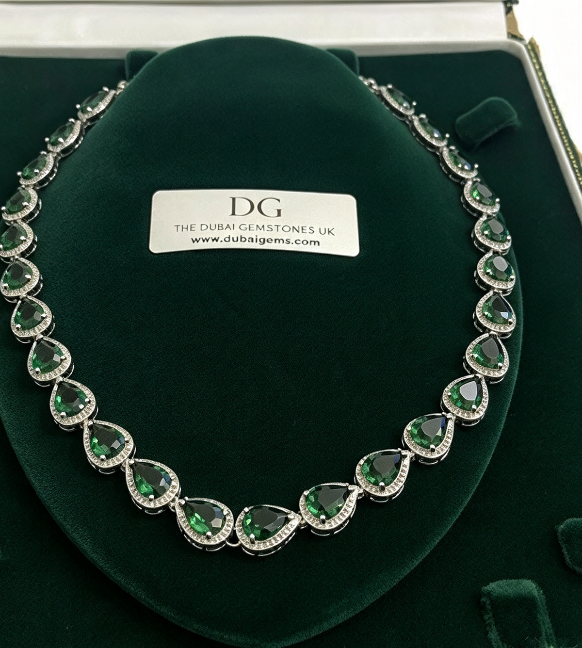 Verdant Promise Pear-Cut Green Emerald & Created Diamond Necklace