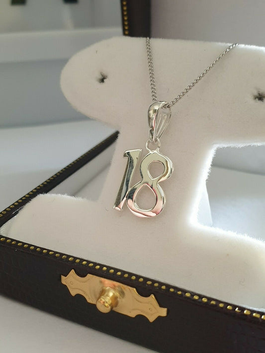 White gold finish special 18th birthday pendant necklace