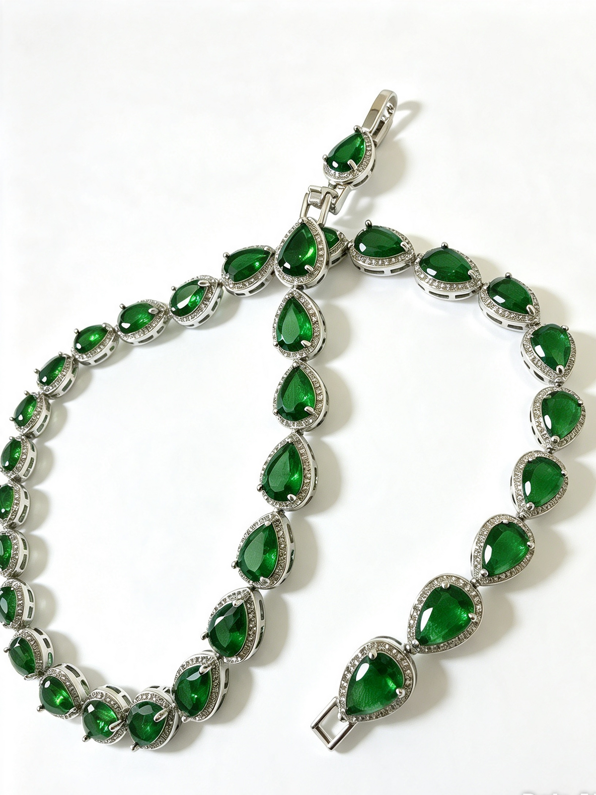 Verdant Promise Pear-Cut Green Emerald & Created Diamond Necklace