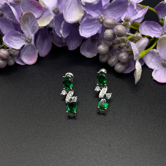 White Gold Finish Love & Kisses Emerald Earrings | Created Diamond Studs – Luxury Jewellery Gift + Free Shipping