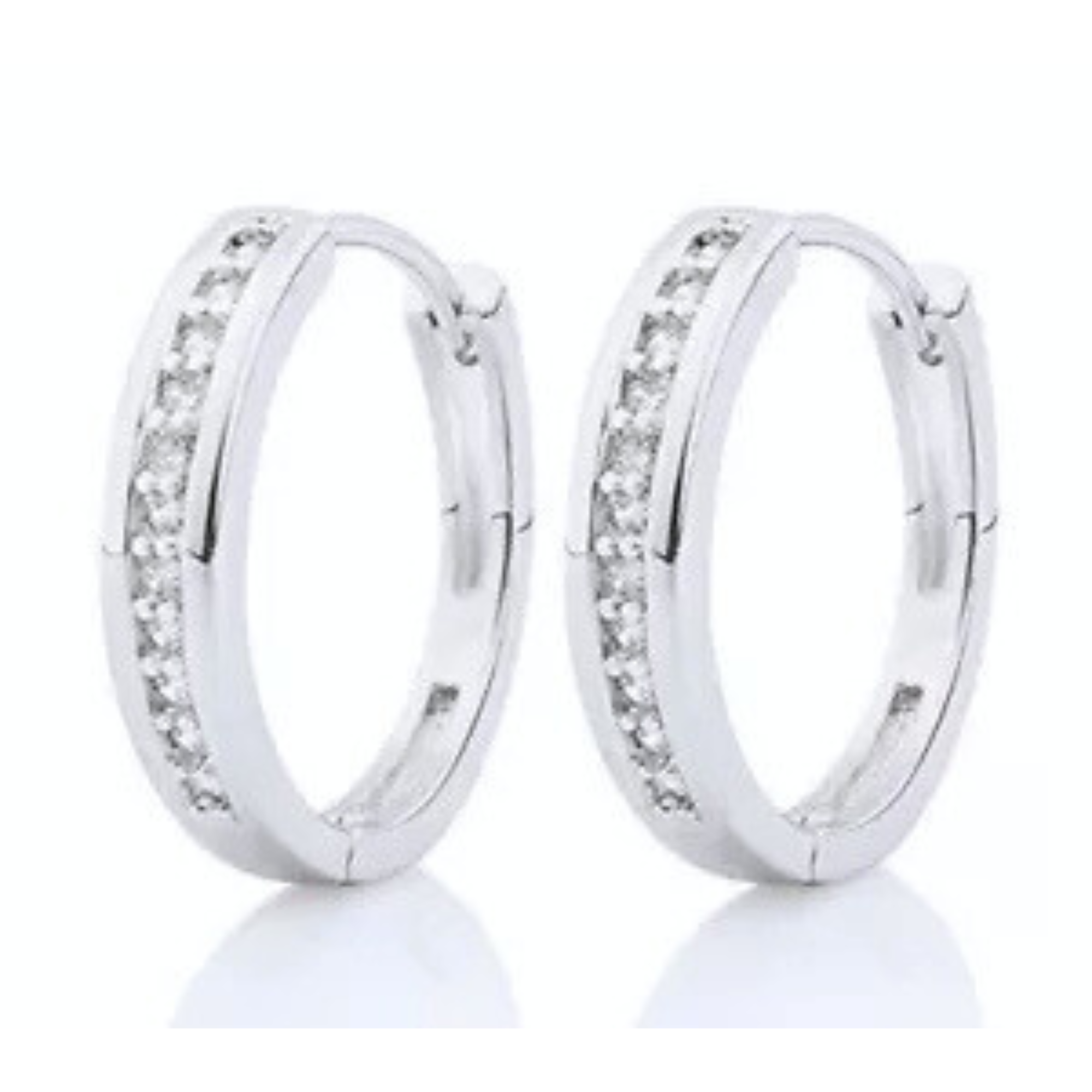 White Gold Finish Huggie Round Hoop Earrings with DG Created Diamonds