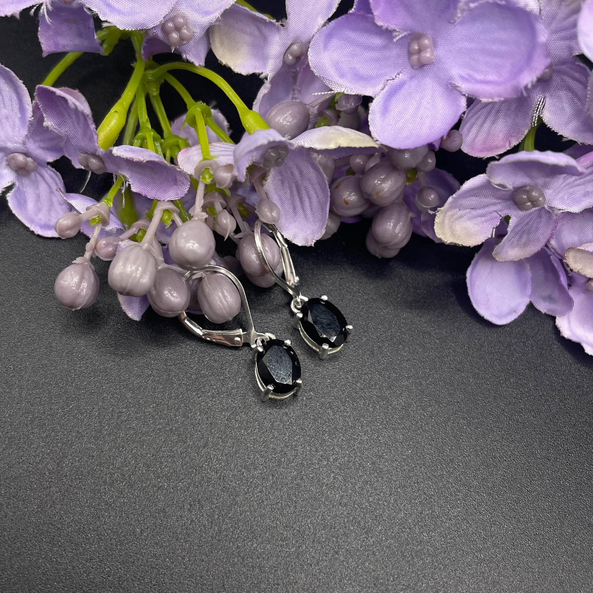 Oval Cut Black Onyx Dangle Earrings | White Gold Finish & Created Diamonds – Elegant Jewellery Gift