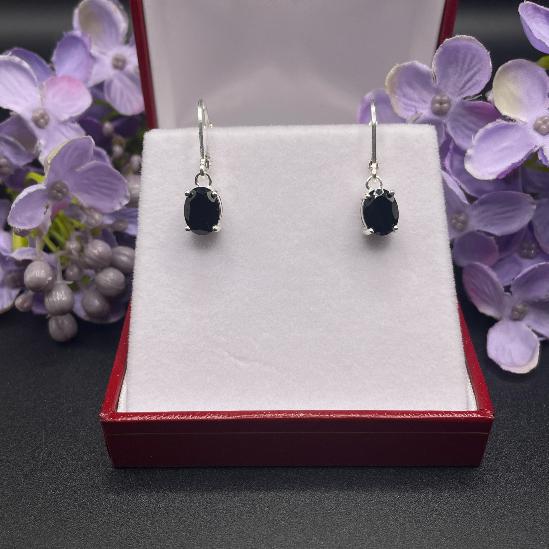 Oval Cut Black Onyx Dangle Earrings | White Gold Finish & Created Diamonds – Elegant Jewellery Gift