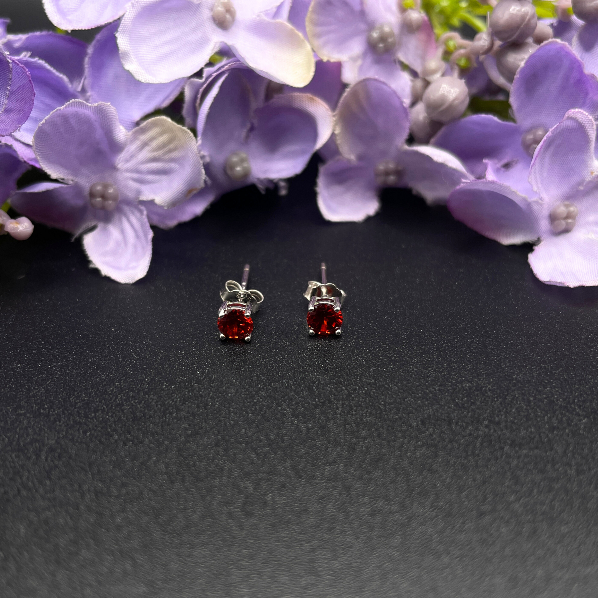 Round Cut Red Ruby Stud Earrings | White Gold Finish & Created Diamonds – Luxury Jewellery Gift