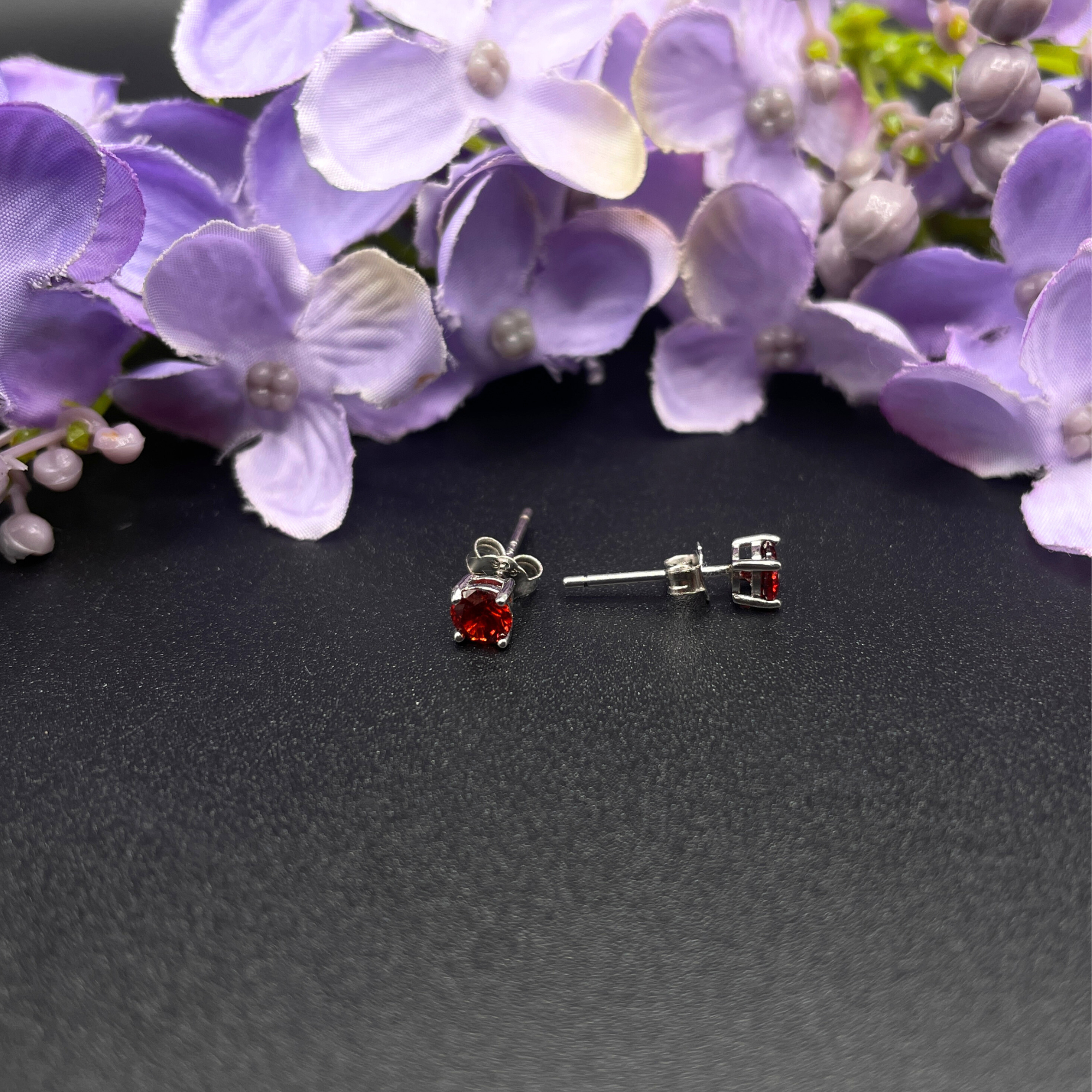 Round Cut Red Ruby Stud Earrings | White Gold Finish & Created Diamonds – Luxury Jewellery Gift