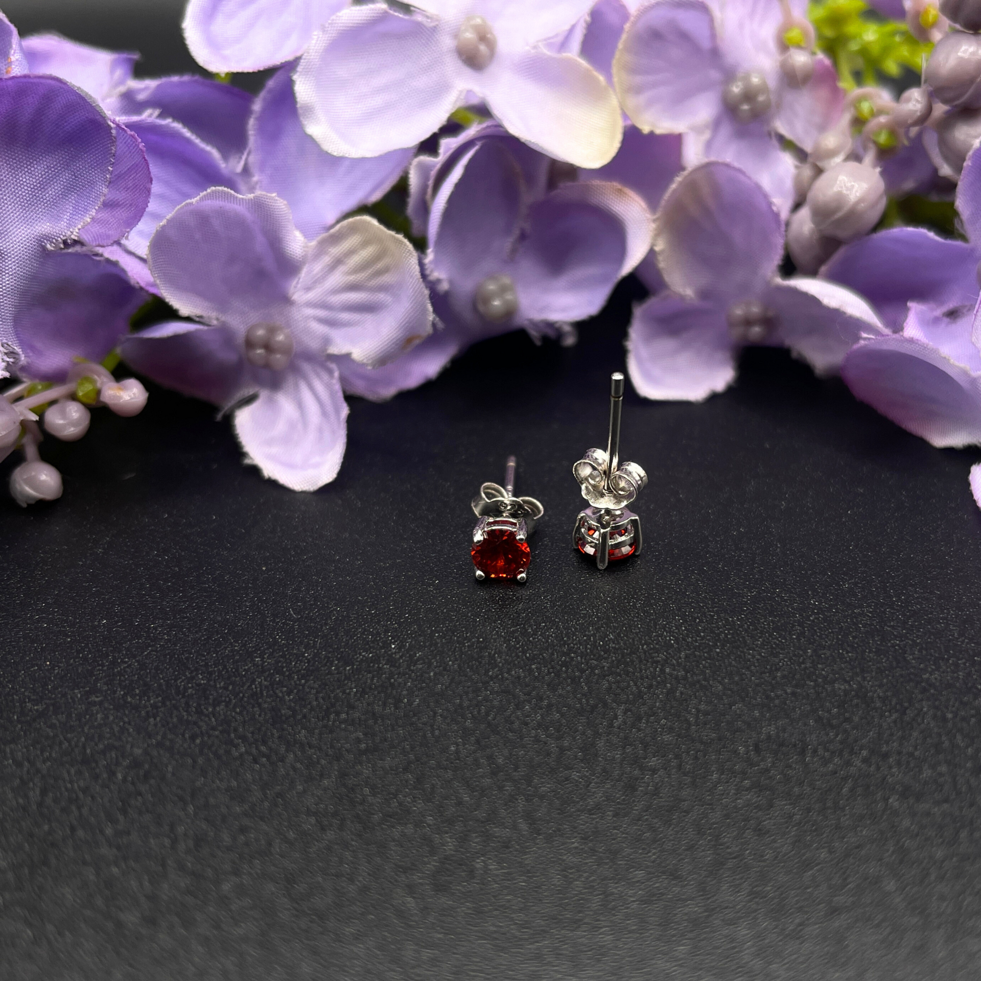 Round Cut Red Ruby Stud Earrings | White Gold Finish & Created Diamonds – Luxury Jewellery Gift