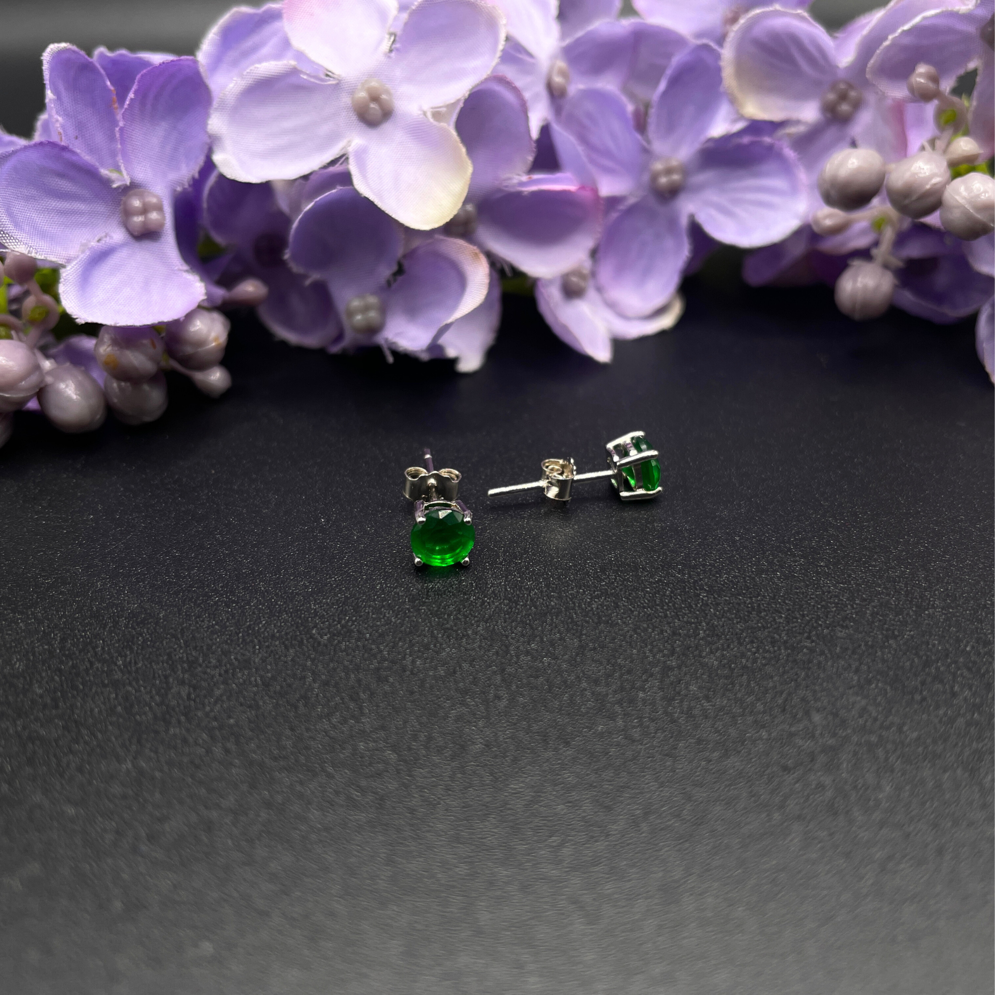 Round Cut Green Emerald Stud Earrings | White Gold Finish & Created Diamonds – Elegant Jewellery Gift