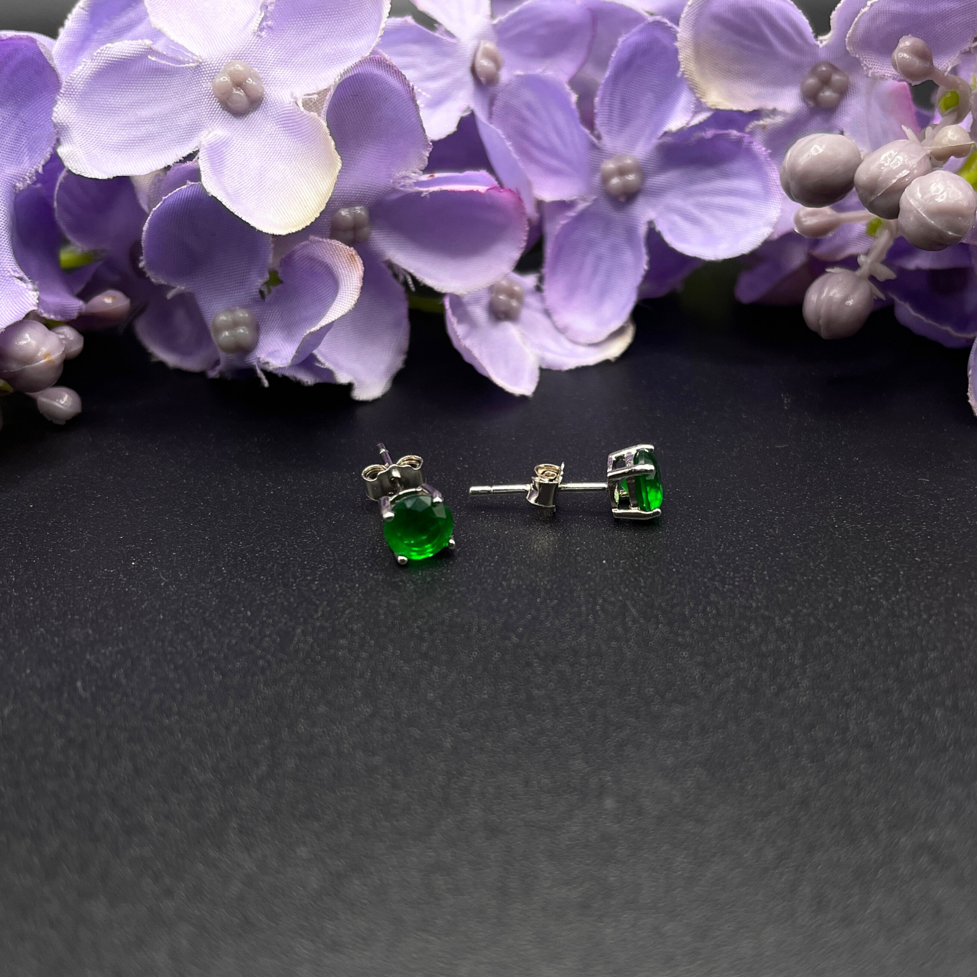 Round Cut Green Emerald Stud Earrings | White Gold Finish & Created Diamonds – Elegant Jewellery Gift