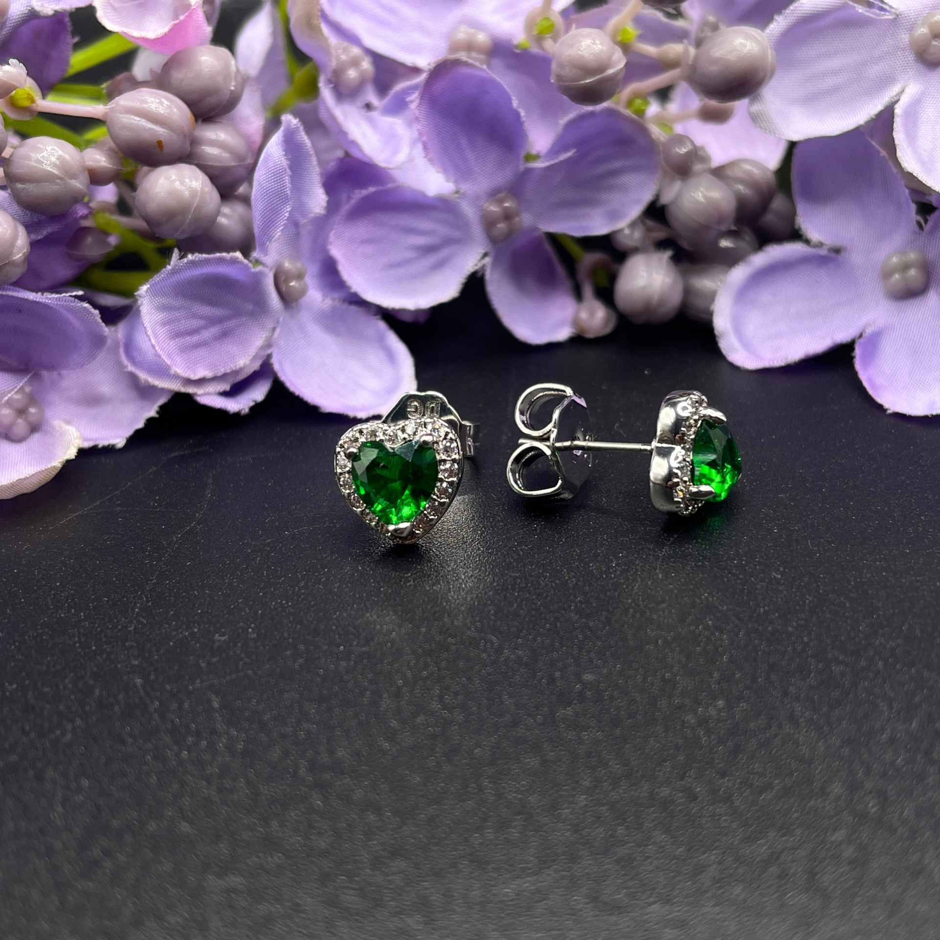 Green Emerald Heart Cut Stud Earrings | White Gold Finish & Created Diamonds – Luxury Jewellery Gift