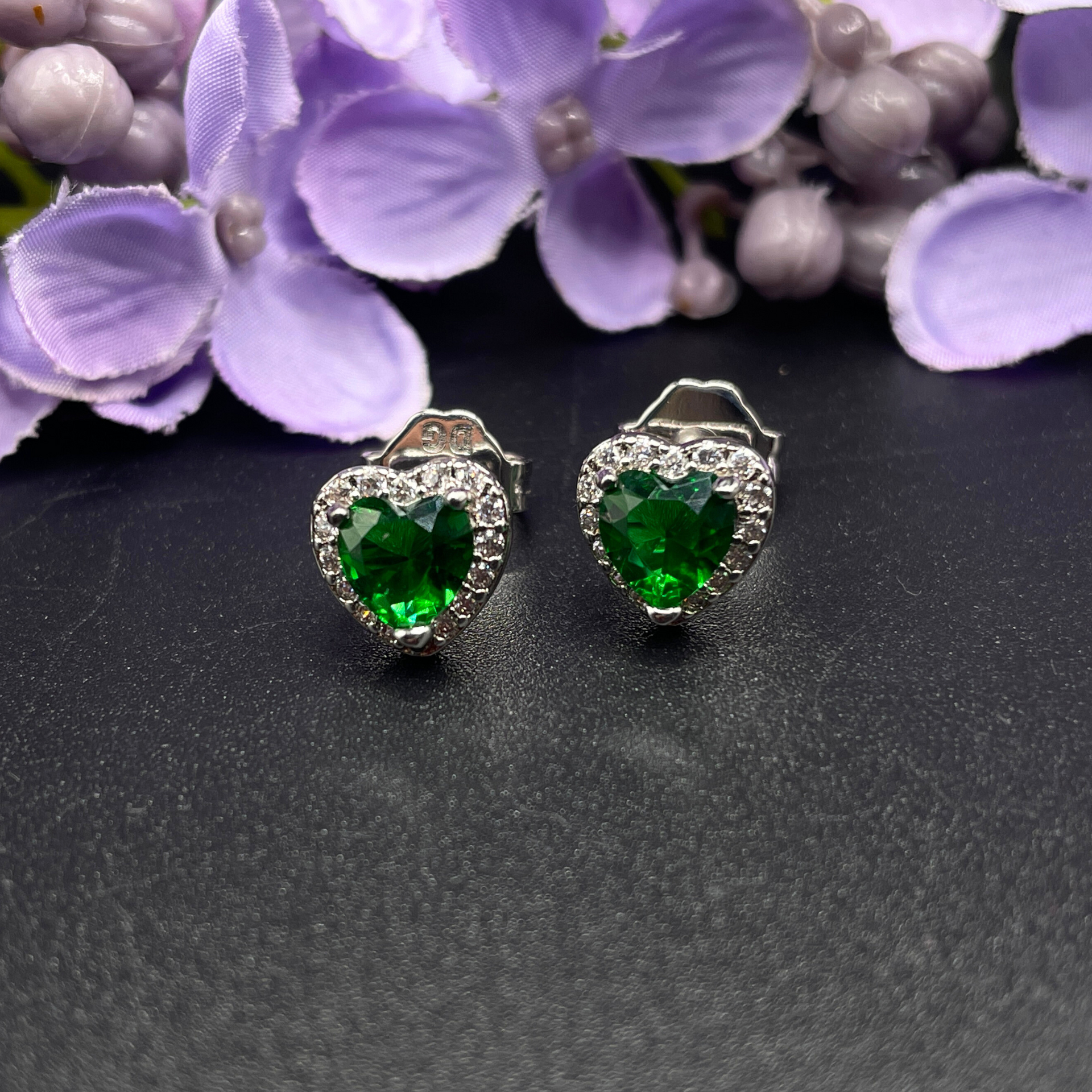 Green Emerald Heart Cut Stud Earrings | White Gold Finish & Created Diamonds – Luxury Jewellery Gift