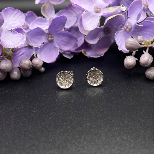WHITE GOLD FINISH Created Diamond Round Cut Medallion Stud Earrings Including Gift Box