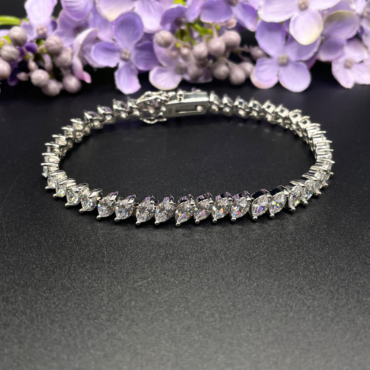 White Gold Finish Created Diamond Marquise Cut Double Claw Bracelet Gift Box - Gift For Her - Women Jewellery - Bracelet for her