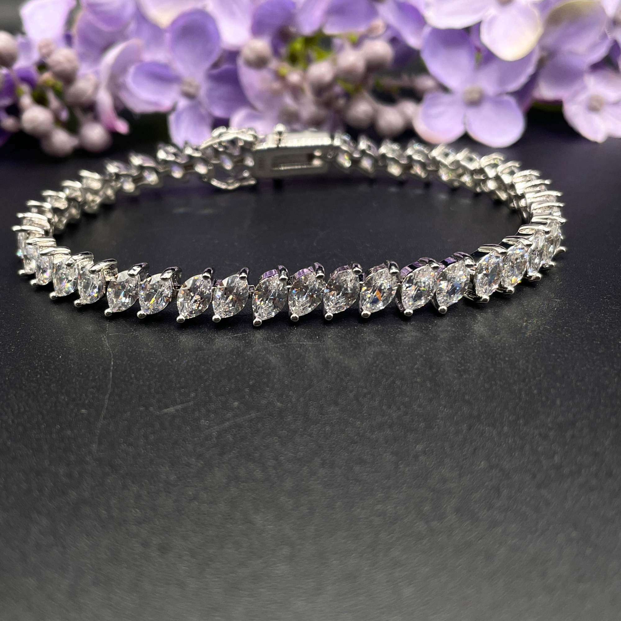 White Gold Finish Created Diamond Marquise Cut Double Claw Bracelet Gift Box - Gift For Her - Women Jewellery - Bracelet for her