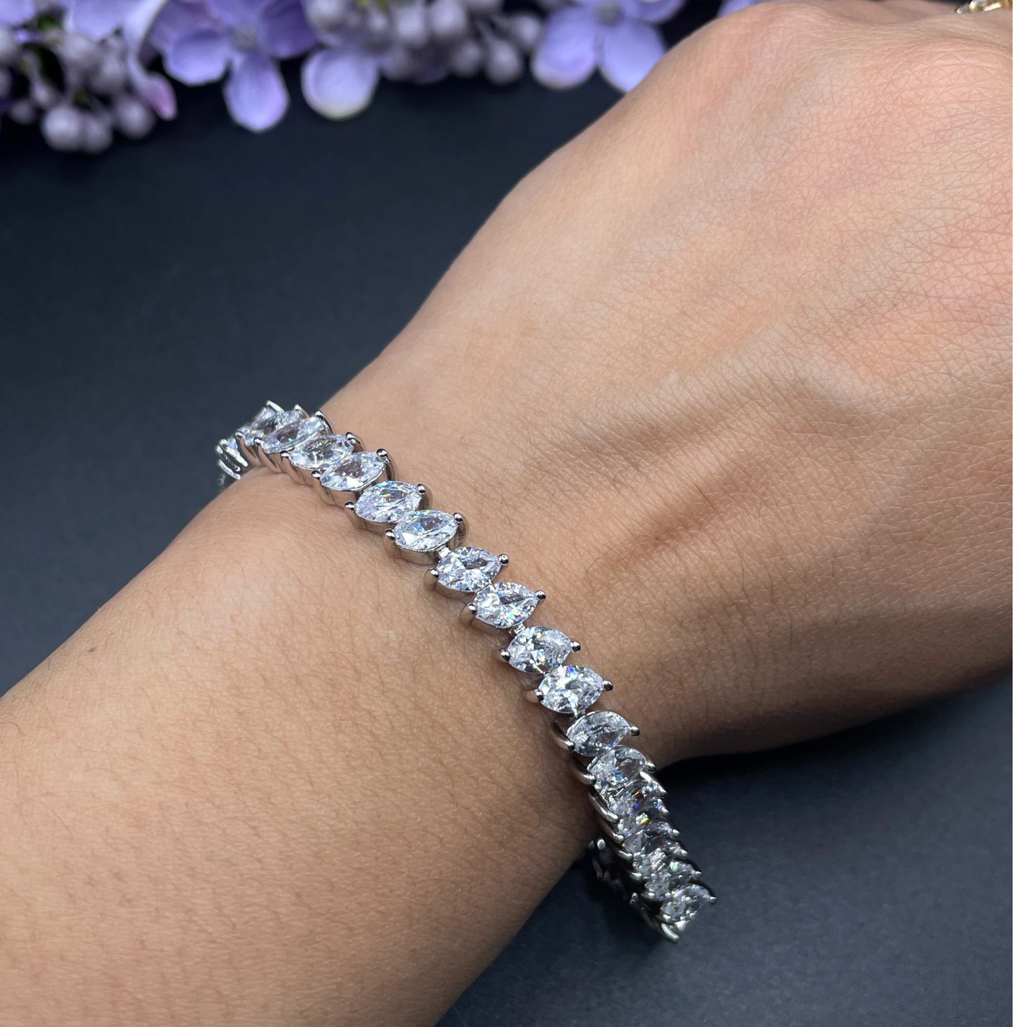 White Gold Finish Created Diamond Marquise Cut Double Claw Bracelet Gift Box - Gift For Her - Women Jewellery - Bracelet for her