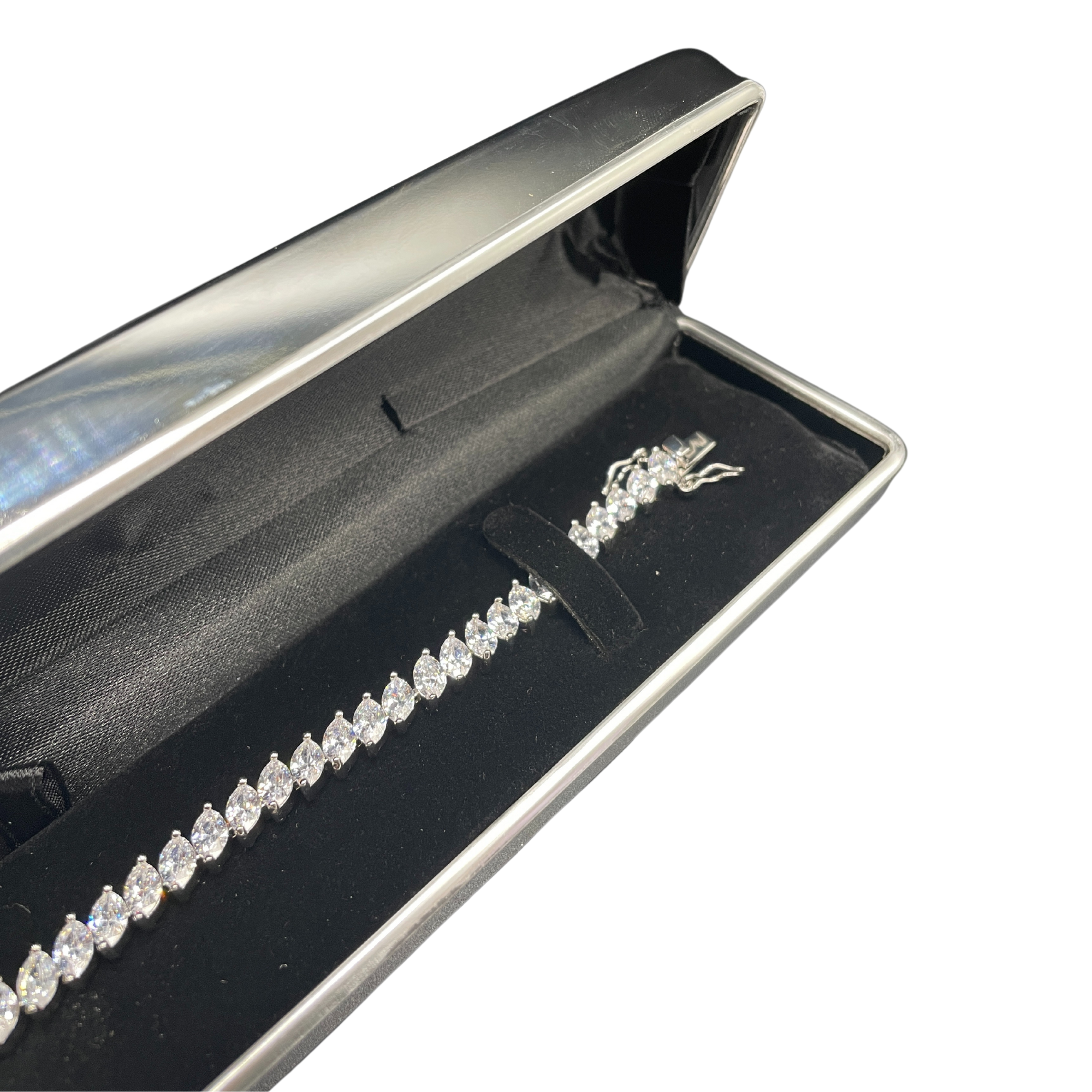White Gold Finish Created Diamond Marquise Cut Double Claw Bracelet Gift Box - Gift For Her - Women Jewellery - Bracelet for her