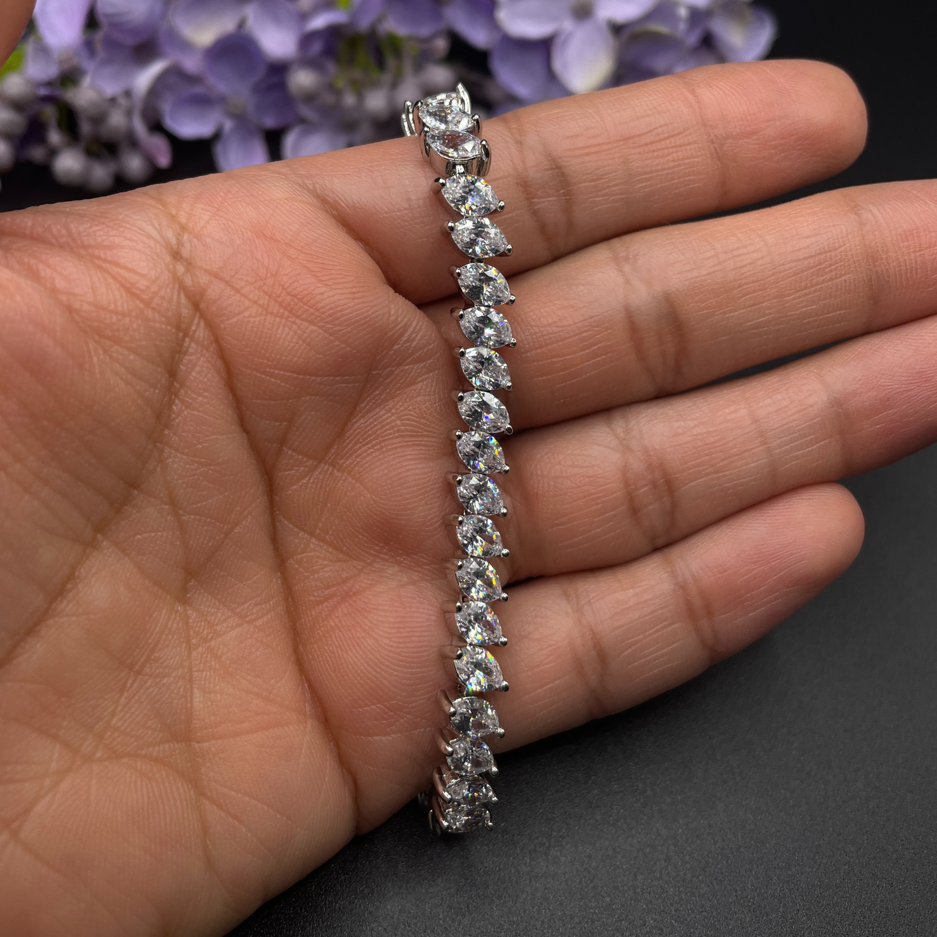 White Gold Finish Created Diamond Marquise Cut Double Claw Bracelet Gift Box - Gift For Her - Women Jewellery - Bracelet for her