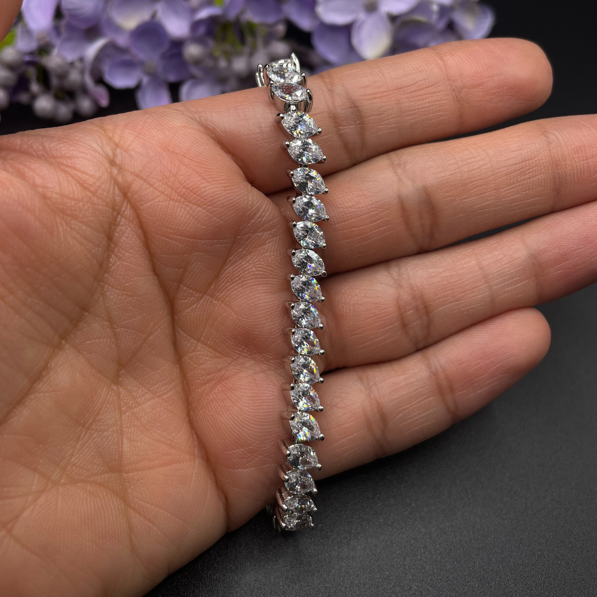 White Gold Finish Created Diamond Marquise Cut Double Claw Bracelet Gift Box - Gift For Her - Women Jewellery - Bracelet for her