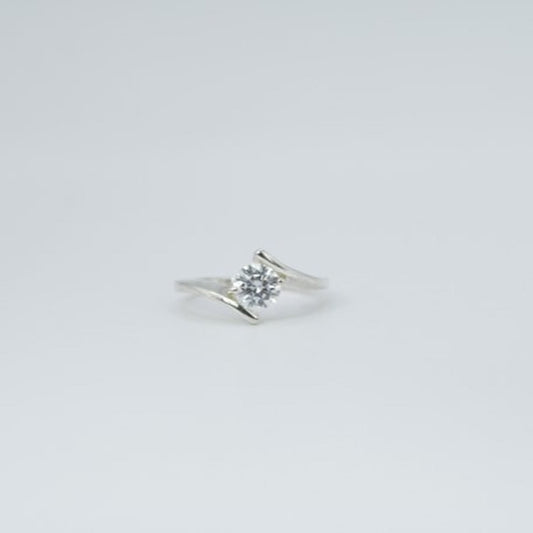 White Gold Finish Solitaire Twisted Created Diamond Ring