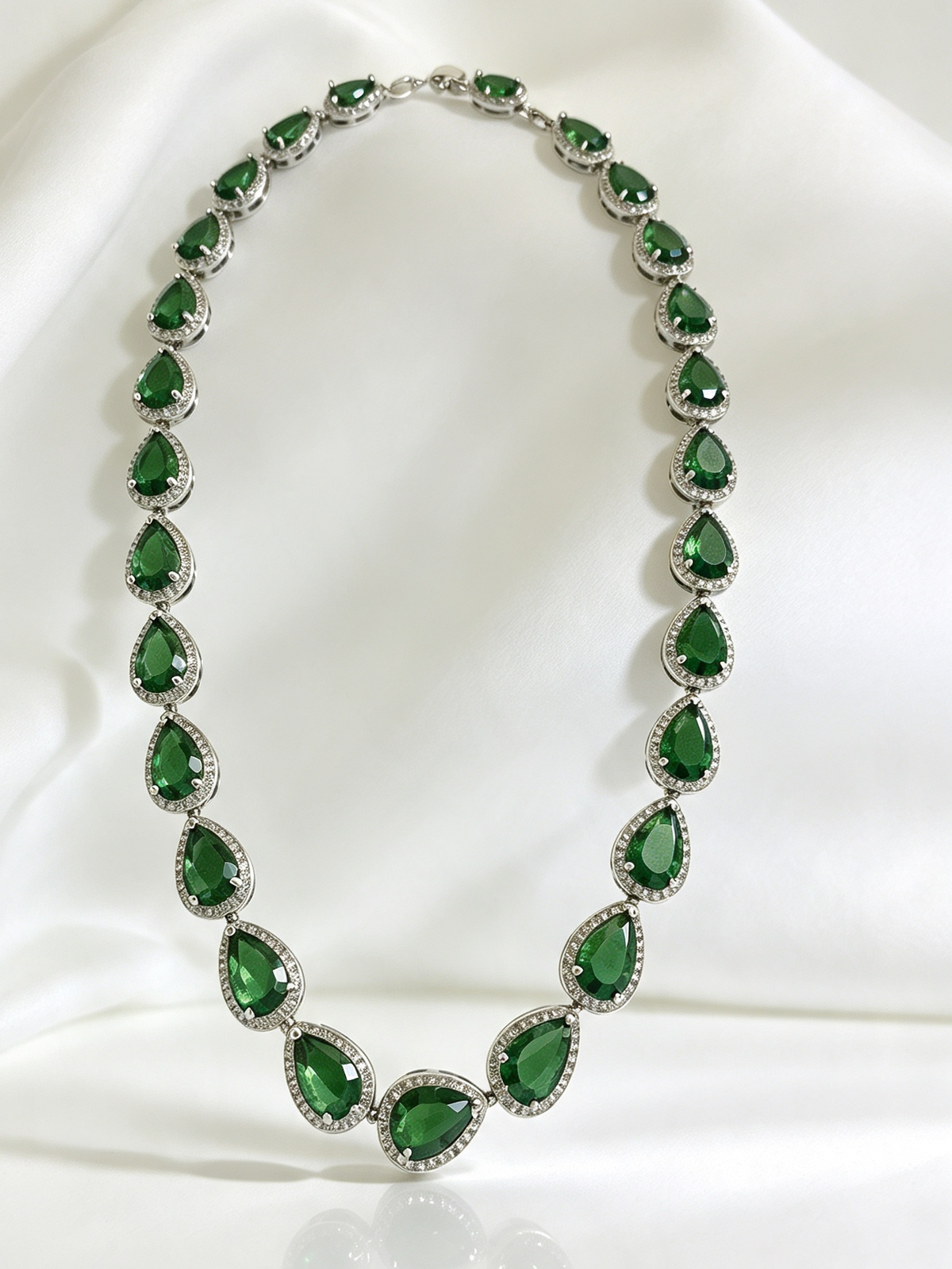 Verdant Promise Pear-Cut Green Emerald & Created Diamond Necklace