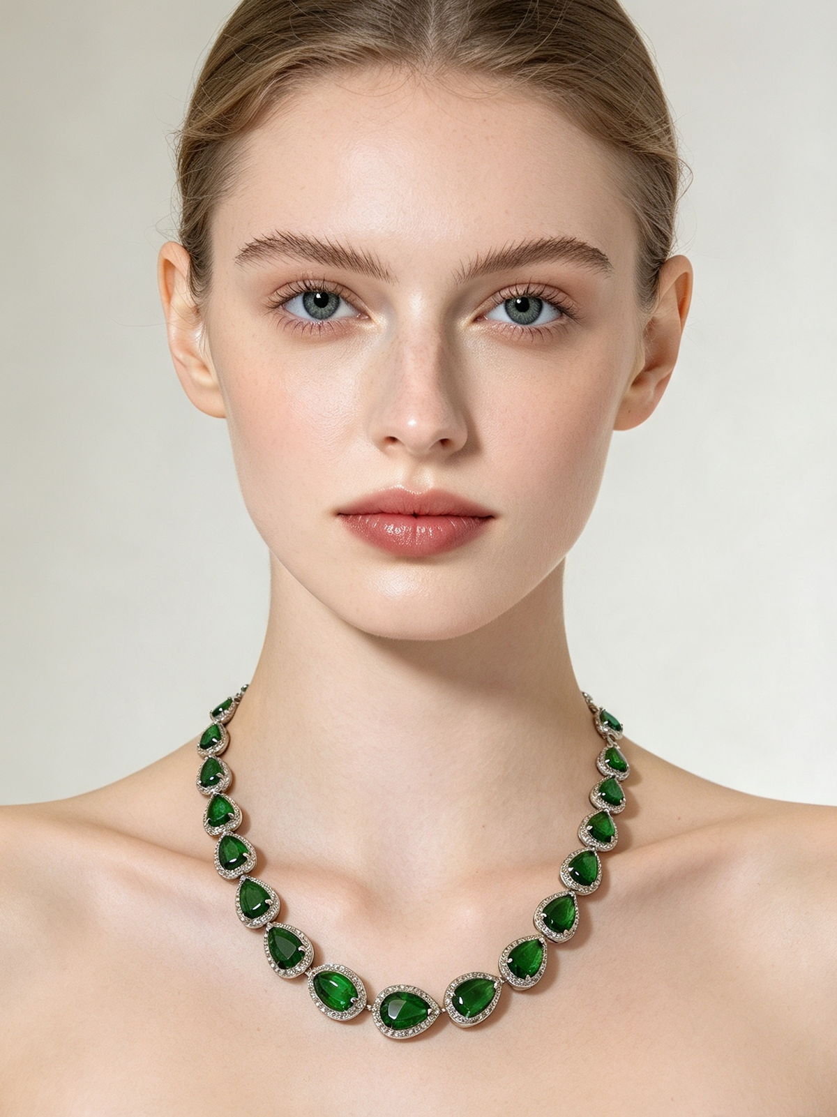 Verdant Promise Pear-Cut Green Emerald & Created Diamond Necklace