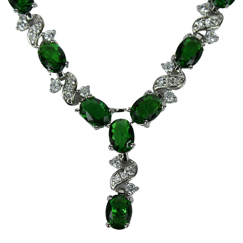 White Gold Finish Emerald Love And Kisses Necklace