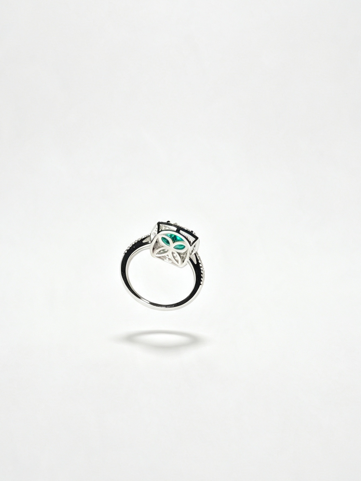 Emerald Green Cushion Cut Halo Ring