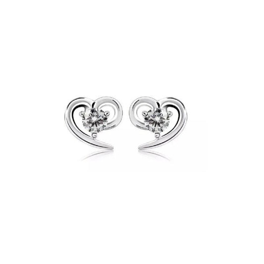 White gold finish heart cut single created diamond stud earrings Women Jewellery