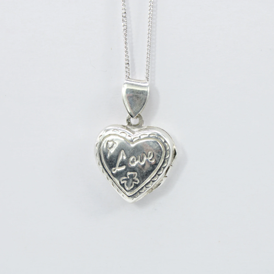 WHITE GOLD FINISH Heart Shape Locket With “Love” Embedded