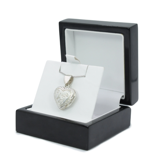 WHITE GOLD FINISH Heart Shape Locket With “Love” Embedded