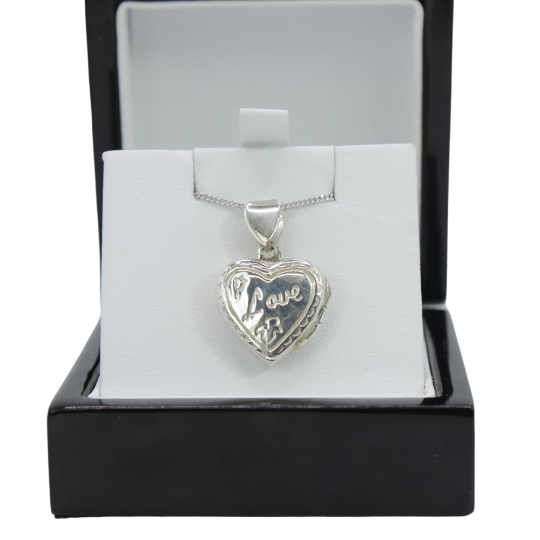 WHITE GOLD FINISH Heart Shape Locket With “Love” Embedded