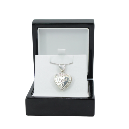 WHITE GOLD FINISH Heart Shape Locket With “Love” Embedded