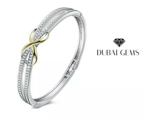 White Gold Finish Infinity Design Created Diamond Designer Bangle + Gift Box