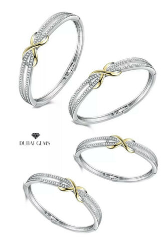 White Gold Finish Infinity Design Created Diamond Designer Bangle + Gift Box