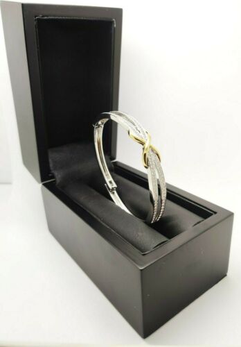 White Gold Finish Infinity Design Created Diamond Designer Bangle + Gift Box