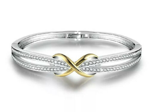 White Gold Finish Infinity Design Created Diamond Designer Bangle + Gift Box