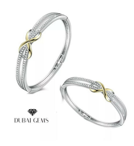 White Gold Finish Infinity Design Created Diamond Designer Bangle + Gift Box