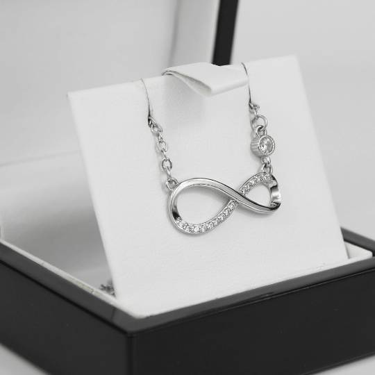 WHITE GOLD FINISH Infinity Sign Created Diamonds Embedded Necklace