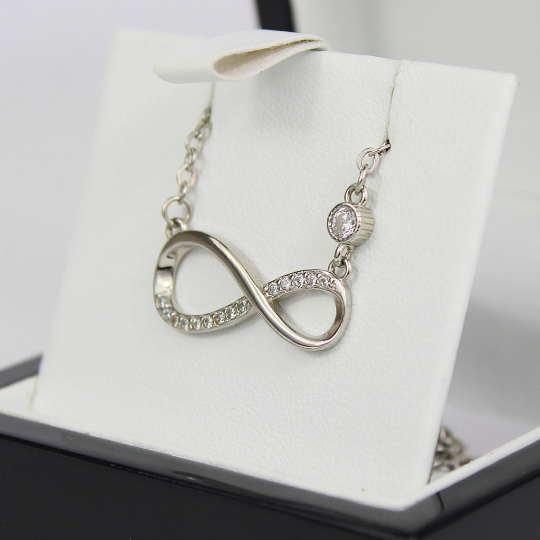 WHITE GOLD FINISH Infinity Sign Created Diamonds Embedded Necklace