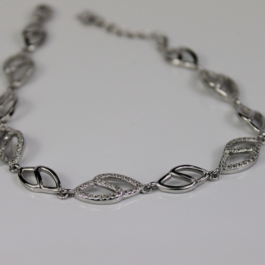 WHITE GOLD FINISH Leaf Design Created Diamond Bracelet