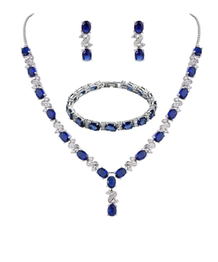 White gold finish love & kisses sapphire created diamond necklace set Bracelet