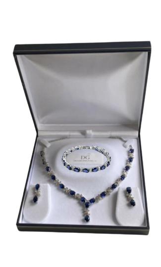 White gold finish love & kisses sapphire created diamond necklace set Bracelet