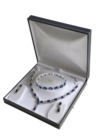 September Birthstone Blue Sapphire & Created Diamond Necklace, Earrings & Bracelet Set | White Gold — Love & Kisses Collection