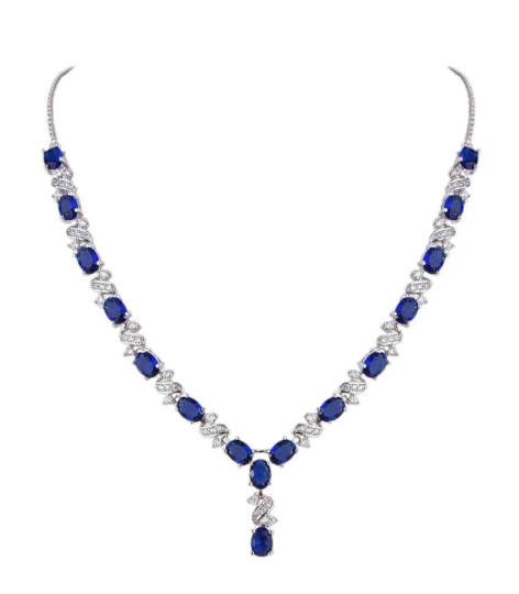 White gold finish love & kisses sapphire created diamond necklace set Bracelet