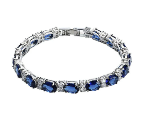 White gold finish love & kisses sapphire created diamond necklace set Bracelet