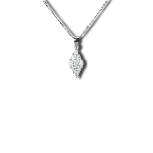 WHITE GOLD FINISH Marquise Cut Created Diamond Pendant Necklace