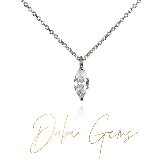 WHITE GOLD FINISH Marquise Cut Large Created Diamond Pendant Necklace