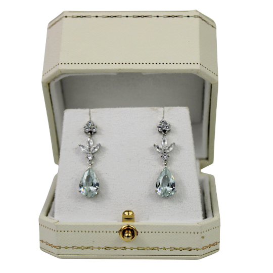 WHITE GOLD FINISH Marquise Pear Cut Created Diamond Clear Dangle Earrings